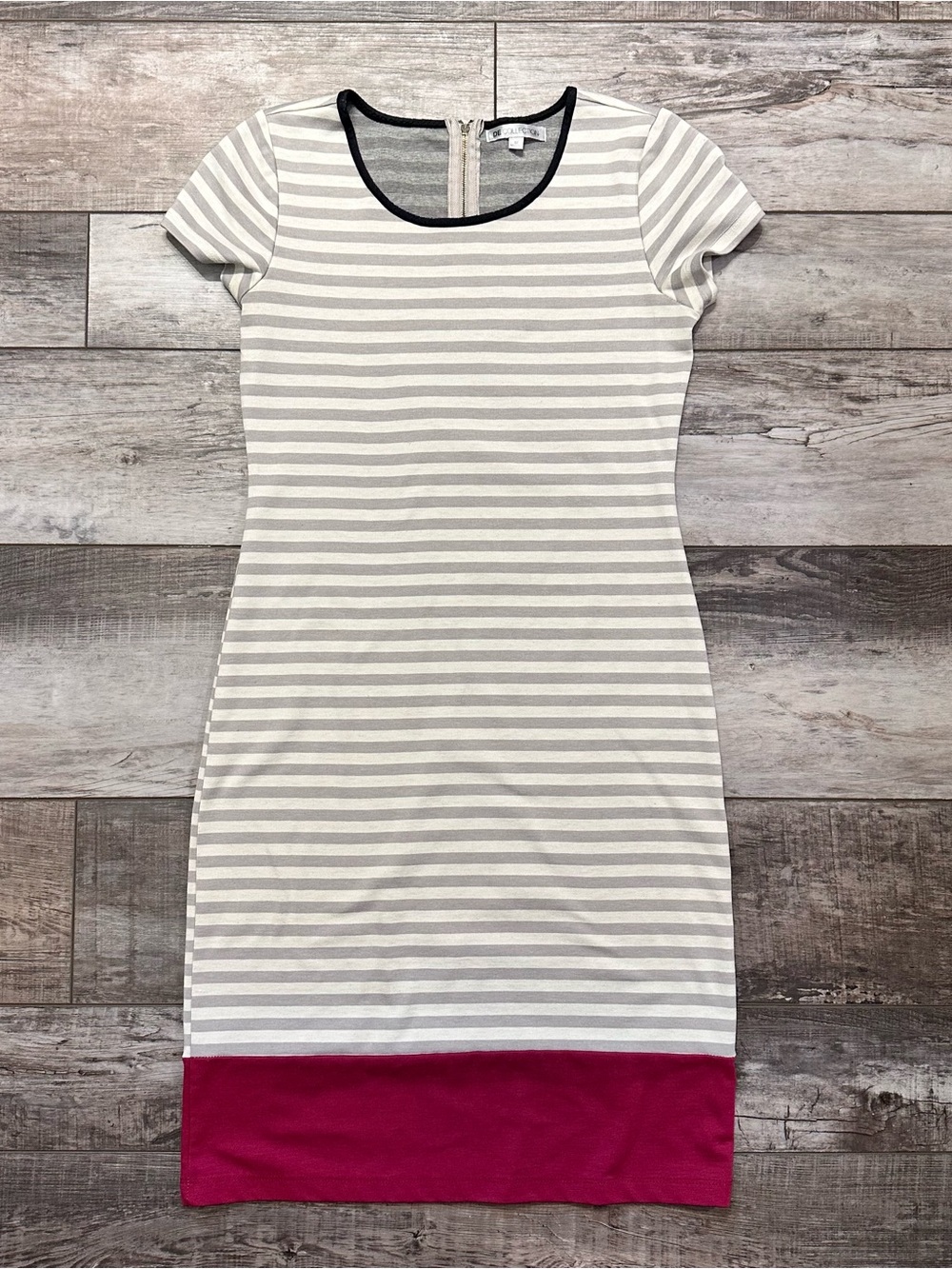 DE Collection Mid Length Dress Gray Stripe Dress